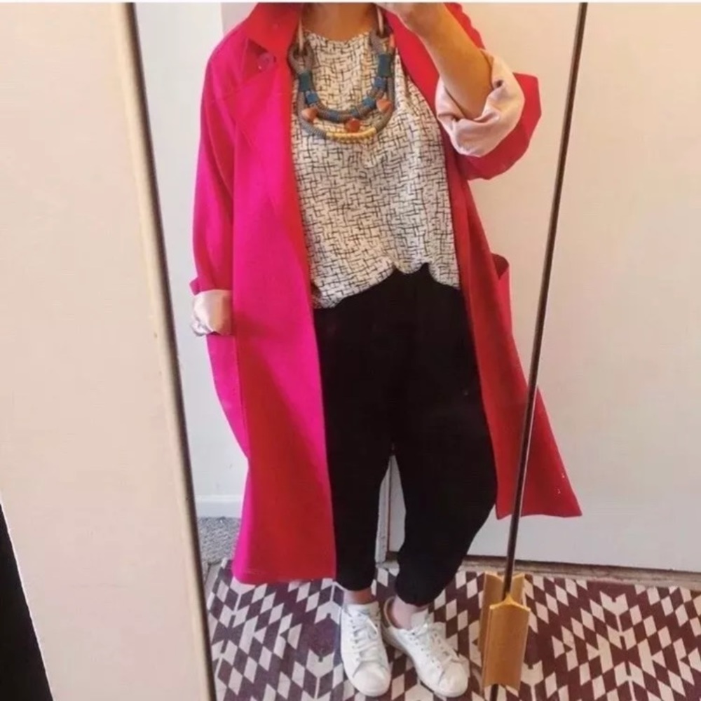 Fuschia vintage Virgin wool trench coat US 10